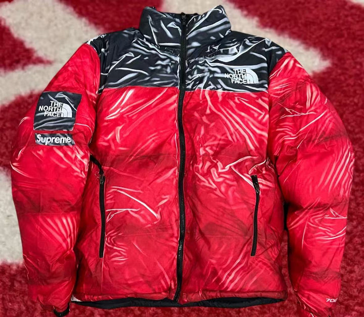 Supreme The North Face Printed Nuptse Trompe L'oeil Jacket Red SS23