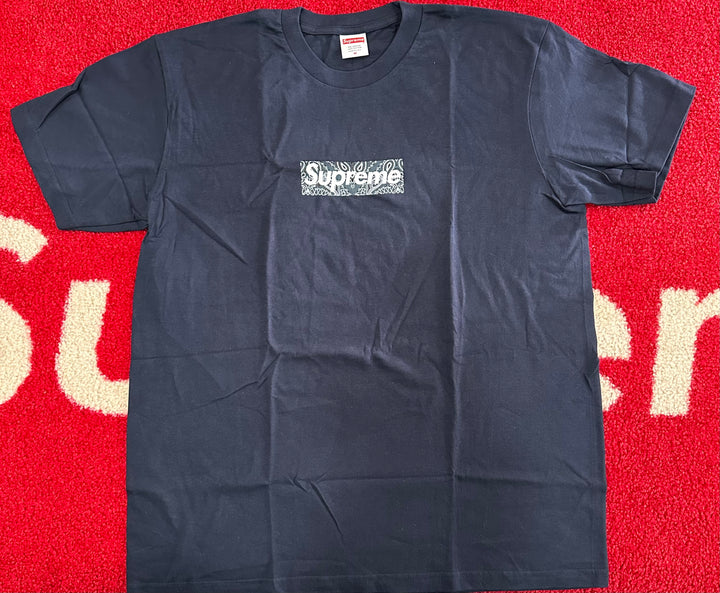 Supreme Bandana Box Logo T-shirt FW19 Navy – UniqueHype