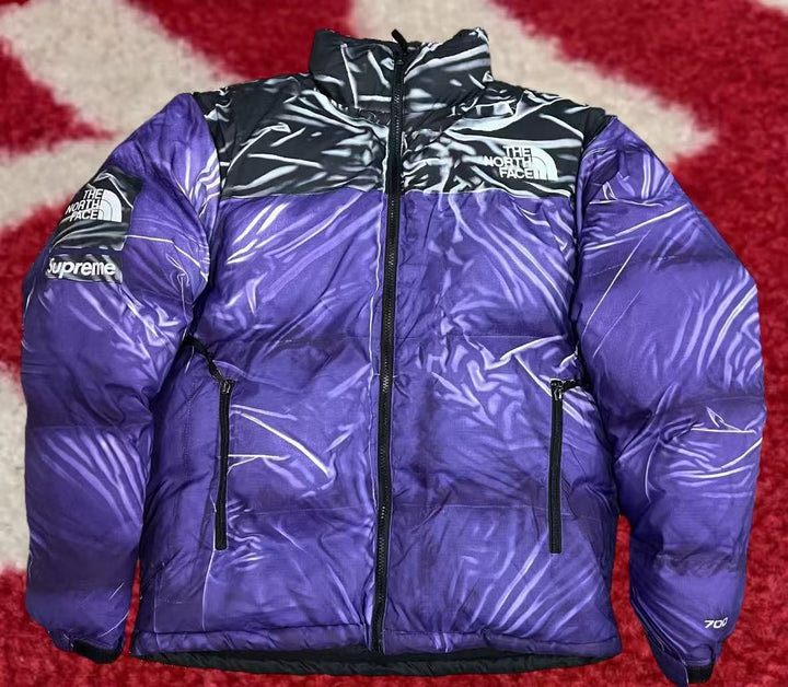 Supreme The North Face Printed Nuptse Trompe L'oeil Jacket Purple SS23