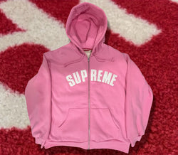 Supreme Arc Logo Zip Up Hooded Sweatshirt Pink