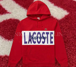 Supreme x Lacoste Logo Panel Hooded Sweatshirt Red FW19