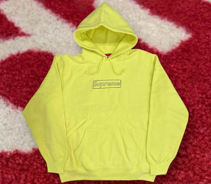 Supreme Kaws Chalk Logo Hooded Sweatshirt Light Lemon SS21