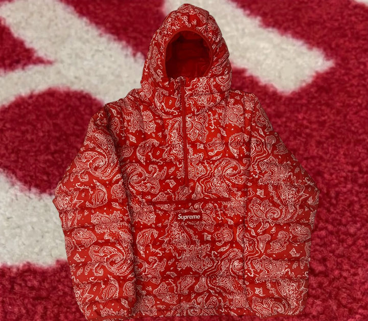 Supreme Micro Down Half Zip Hooded Pullover Red Paisley FW22